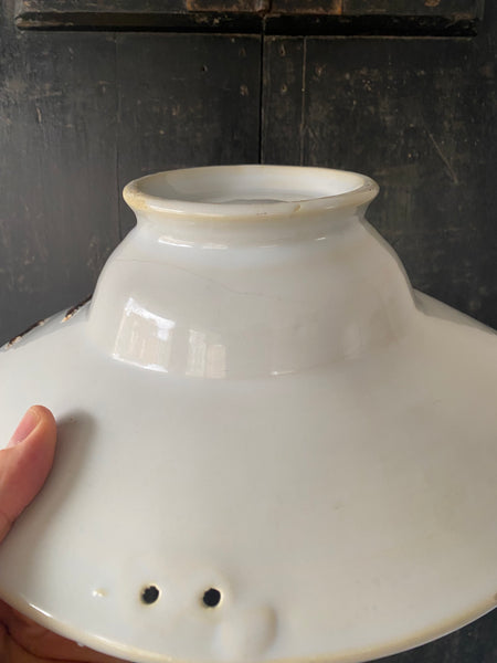 Antique 19th Century Make Do Tin Glazed Barber’s Bowl With Stapled Repairs