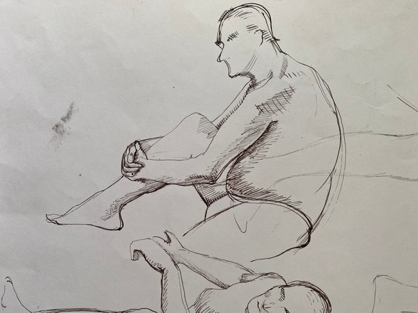 Vintage Double Sided Pen & Pencil Life Drawings Portraits Of A Nude Man - Source Vintage