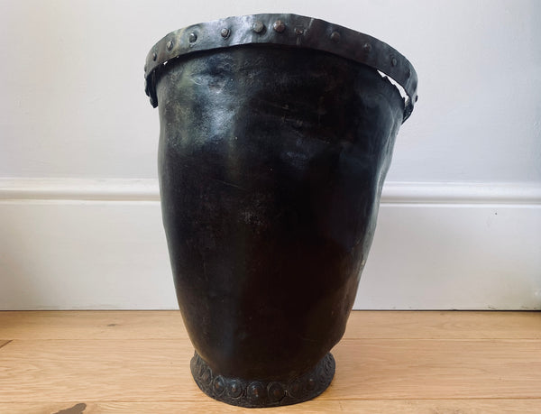 *RESERVED* Antique 18th Century Leather Fire Bucket With Folk Art Painting - Source Vintage