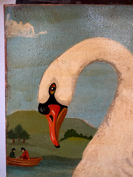 Naive Folk Art Oil Painting Swan By Leslie Stafford (1949–2024)