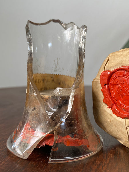 Lot Of 3 Rare Antique 19th Century Glass Ship Launch Bottle Neck Shards With Ship Builder Wax Seals & Handwritten Labels
