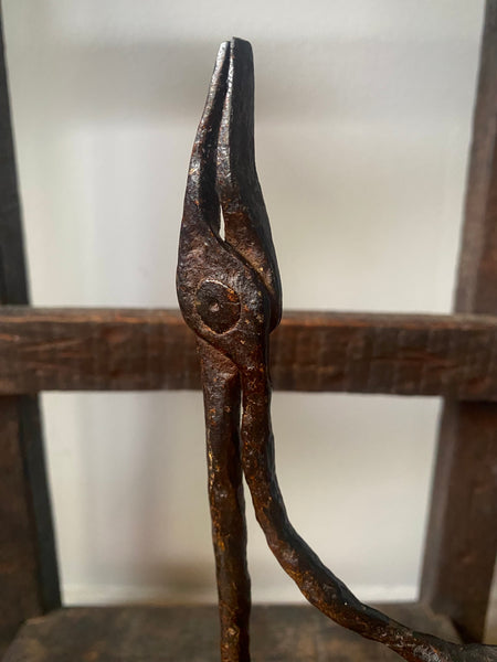 Late 17th - Early 18th Century Wrought Iron Rushlight On 19th Century Replacement Fruitwood Base