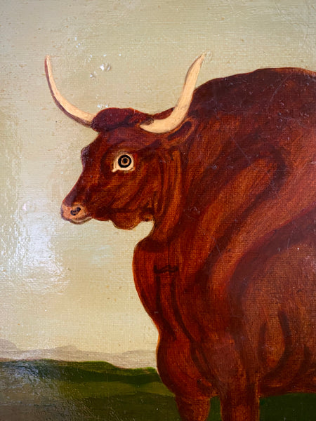 Naive Folk Art Oil Painting Cow By Leslie Stafford (1949–2024)