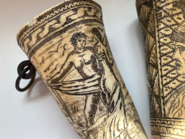 Rare Pair Antique Early 18th Century Folk Art Carved Hunting Cups - Source Vintage