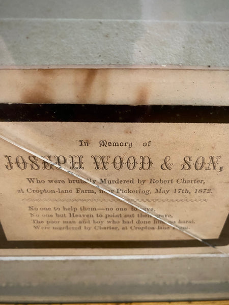 Rare Period Framed Memorial Card - Murder Of Joseph Wood & His Son By Robert Charter In Pickering 1872