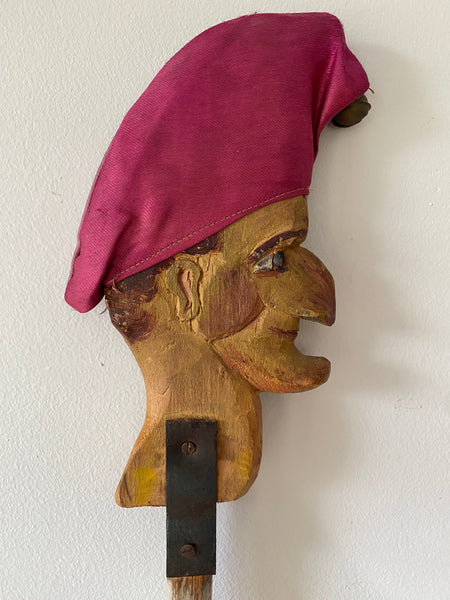 Early 20th Century Hand Carved & Painted Folk Art Wooden Marotte With Interesting Story