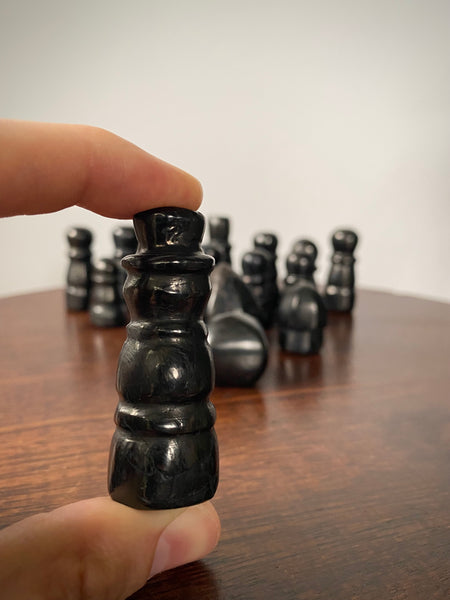 Rare Antique Folk Art 19th Century Carved Cannel Coal Chess Set