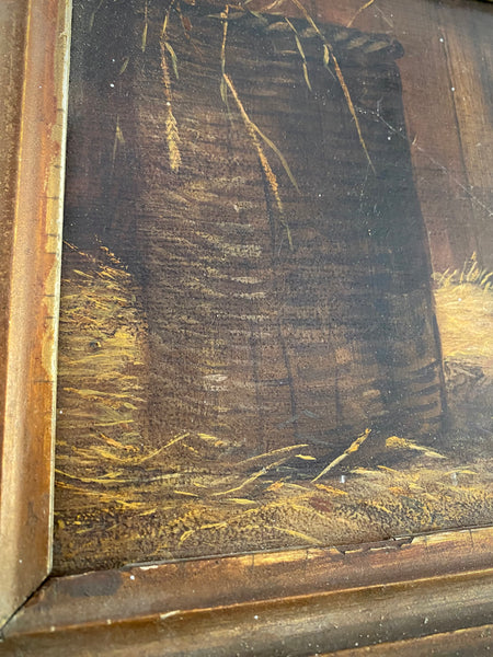 *RESERVED FOR MARYANNE* (Payment 2) Antique Early 20th Century Oil On Board Painting Of A Sleeping Farm Dog
