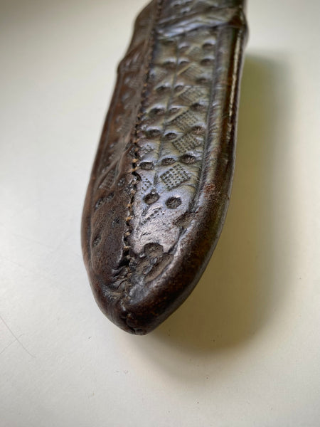 Rare 15th-16th Century Hand Tooled Leather Personal Utensil Scabbard & Accompanying Knife