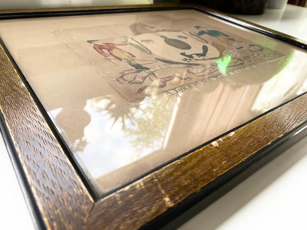 Framed Antique Hand Coloured Lithograph Of ‘The Yorkshireman’s Coat of Arms’ - Source Vintage