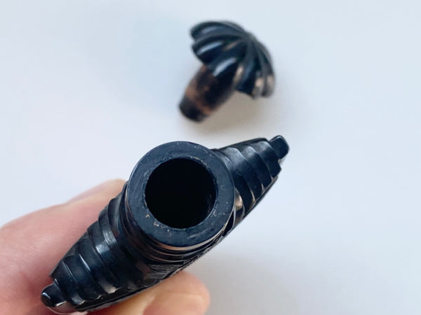 *RESERVED FOR JACQUELYN* Rare Antique 19th Century Carved Whitby Jet Scent Bottle