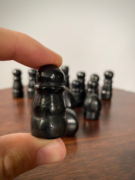 Rare Antique Folk Art 19th Century Carved Cannel Coal Chess Set