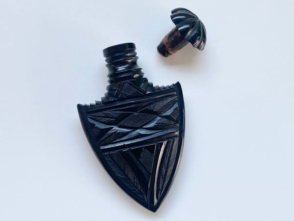 *RESERVED FOR JACQUELYN* Rare Antique 19th Century Carved Whitby Jet Scent Bottle