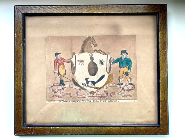 Framed Antique Hand Coloured Lithograph Of ‘The Yorkshireman’s Coat of Arms’ - Source Vintage