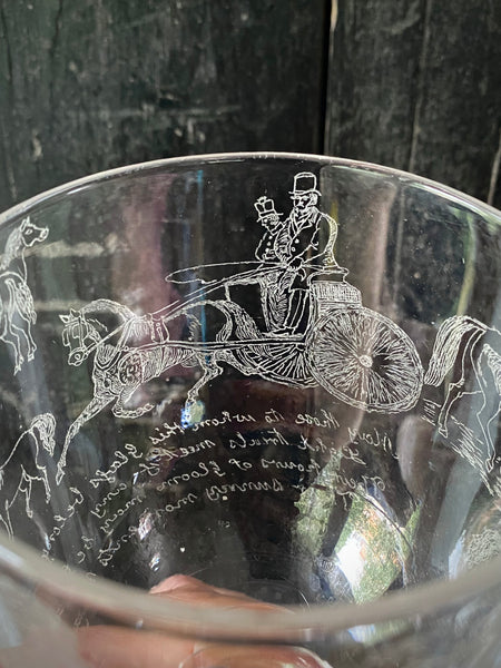 Antique 19th Century Glass Goblet Heavily Inscribed In Diamond Point With Various Imagery & Verse