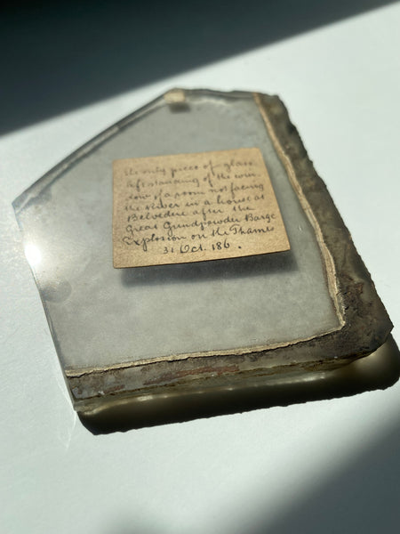 Rare Antique 19th Century Glass Memento From One Of The Most Devastating Non-Nuclear Explosions In British History With Period Handwritten Label