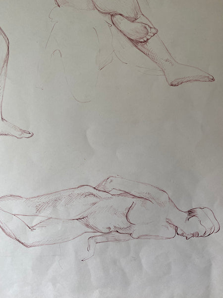Vintage Double Sided Pen & Pencil Life Drawings Portraits Of A Nude Lady - Source Vintage