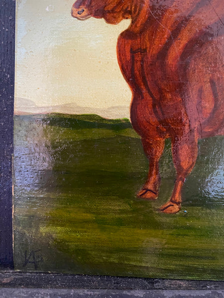 Naive Folk Art Oil Painting Cow By Leslie Stafford (1949–2024)