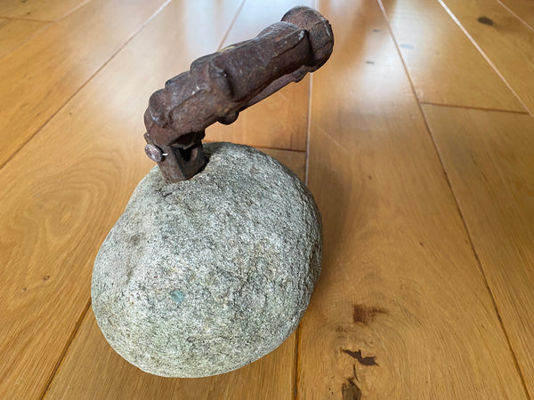 Unusual Antique 19th Century Folk Art Make-Do Stone & Cast Iron Door Stop - Source Vintage