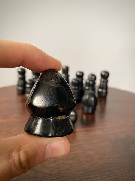Rare Antique Folk Art 19th Century Carved Cannel Coal Chess Set