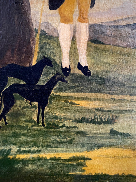 Naive Folk Art Oil Painting Squire With Cow & Dogs By Leslie Stafford (1949–2024)