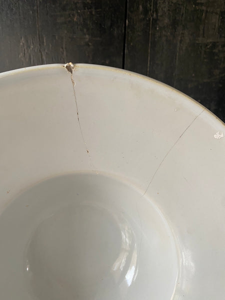 Antique 19th Century Make Do Tin Glazed Barber’s Bowl With Stapled Repairs