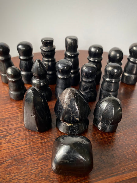 Rare Antique Folk Art 19th Century Carved Cannel Coal Chess Set