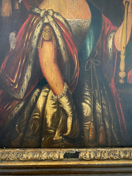 Antique Mid-19th Century Oil On Board Folk Art Portrait Painting Of A Young Queen Victoria c.1838