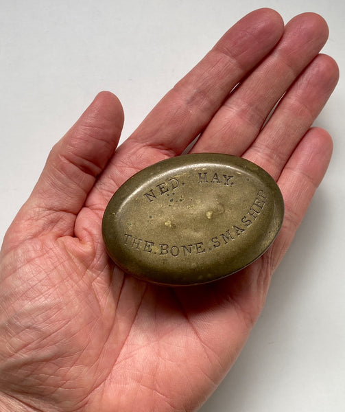 Antique 19th Century Brass Snuff Box Named ‘Ned Hay’ The Bone Smasher - Source Vintage