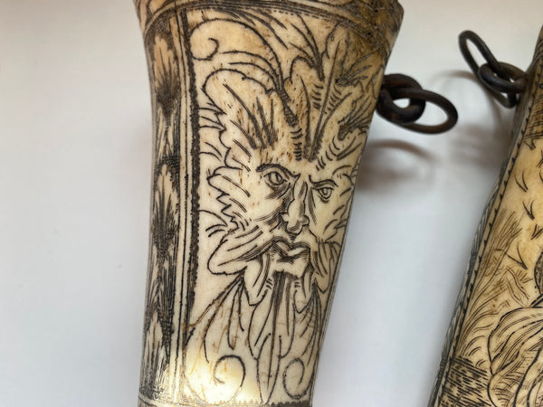 Rare Pair Antique Early 18th Century Folk Art Carved Hunting Cups - Source Vintage