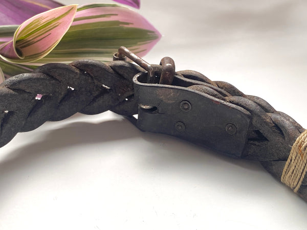 Antique Early 19th Century Braided Leather Dog Collar With Named Tag ‘Laddie’ - Source Vintage