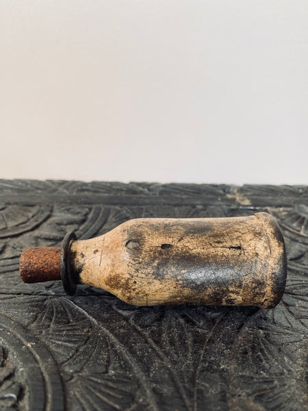 Rare Antique Early Leather Tinctures Phial Or Potions Bottle - Source Vintage