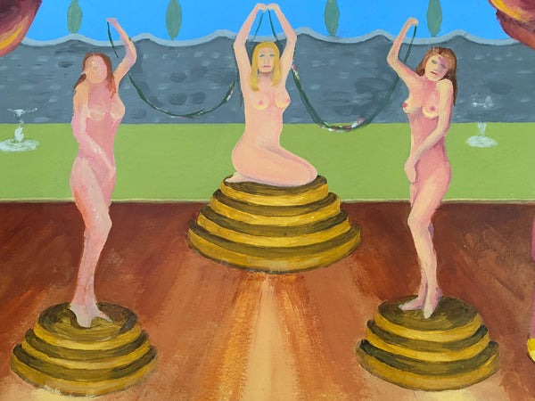 Vintage Folk Art Acrylic On Board Painting ‘Nudes Of 1949’ - Source Vintage