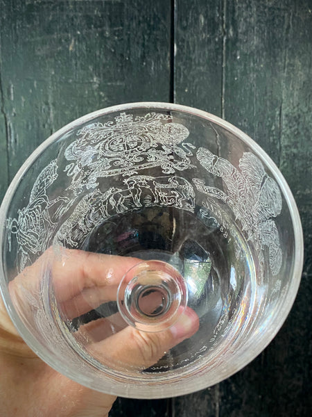 Antique 19th Century Glass Goblet Heavily Inscribed In Diamond Point With Various Imagery & Verse