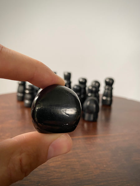 Rare Antique Folk Art 19th Century Carved Cannel Coal Chess Set