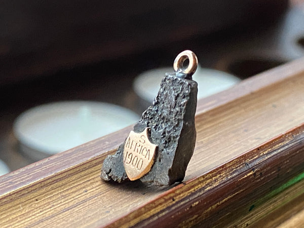 Rare Antique Boer War Shrapnel Fragment Pendant Fob With 9ct Gold Top Hoop And Cartouche 1900