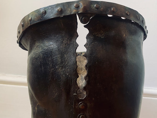 *RESERVED* Antique 18th Century Leather Fire Bucket With Folk Art Painting - Source Vintage