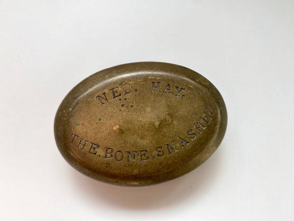 Antique 19th Century Brass Snuff Box Named ‘Ned Hay’ The Bone Smasher - Source Vintage