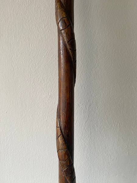 Rare Antique Carved Folk Art Walking Cane With Snake & Glass Marbles Inside c.1900 - Source Vintage