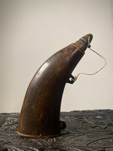 Antique 18th Century Horn Powder Flask Named ‘T. Overton’ American Rev War?