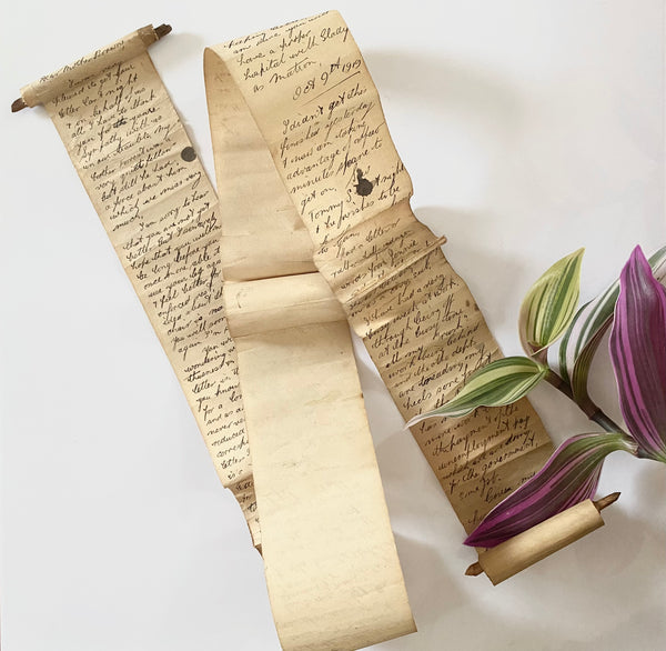 A Humorous Meter Long Letter Dated 1919 & Rolled Around Two Sticks - Source Vintage