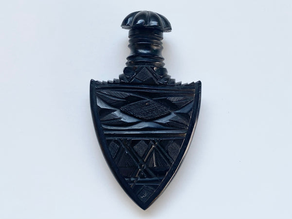 *RESERVED FOR JACQUELYN* Rare Antique 19th Century Carved Whitby Jet Scent Bottle