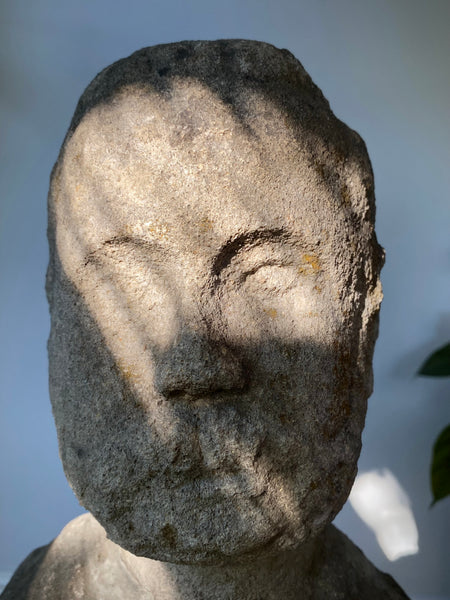 Antique 19th Century Carved Stone Figural Folk Art Possibly A Grave Marker