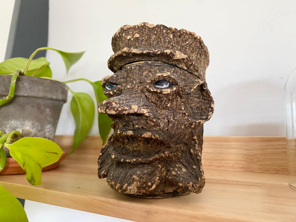 Rare Antique Victorian Papier Mache Grotesque Folk Art Figural Jar With Marble Eyes - Source Vintage