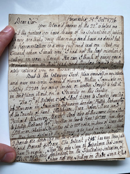 Rare Antique 18th Century Handwritten Letter About American War Of Independence & The Effect It’s Having On A Knaresbrough Man’s Investments