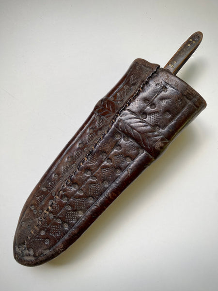Rare 15th-16th Century Hand Tooled Leather Personal Utensil Scabbard & Accompanying Knife