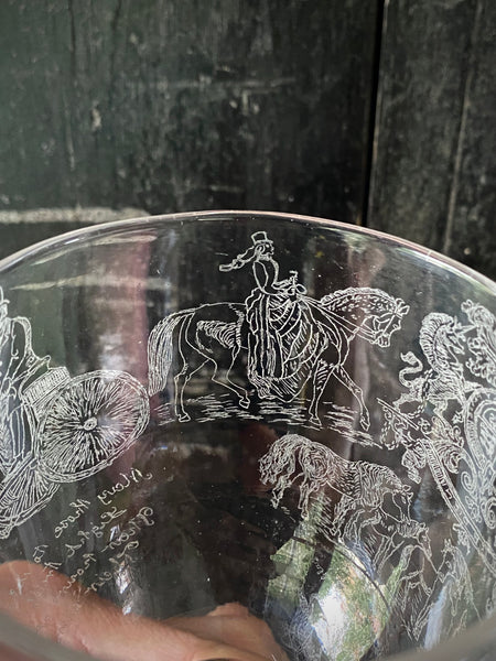 Antique 19th Century Glass Goblet Heavily Inscribed In Diamond Point With Various Imagery & Verse