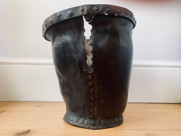 *RESERVED* Antique 18th Century Leather Fire Bucket With Folk Art Painting - Source Vintage