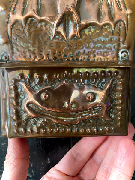 Mythical Antique Arts & Crafts Copper Wall Mounted Match Safe