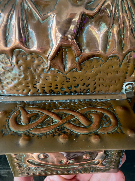 Mythical Antique Arts & Crafts Copper Wall Mounted Match Safe